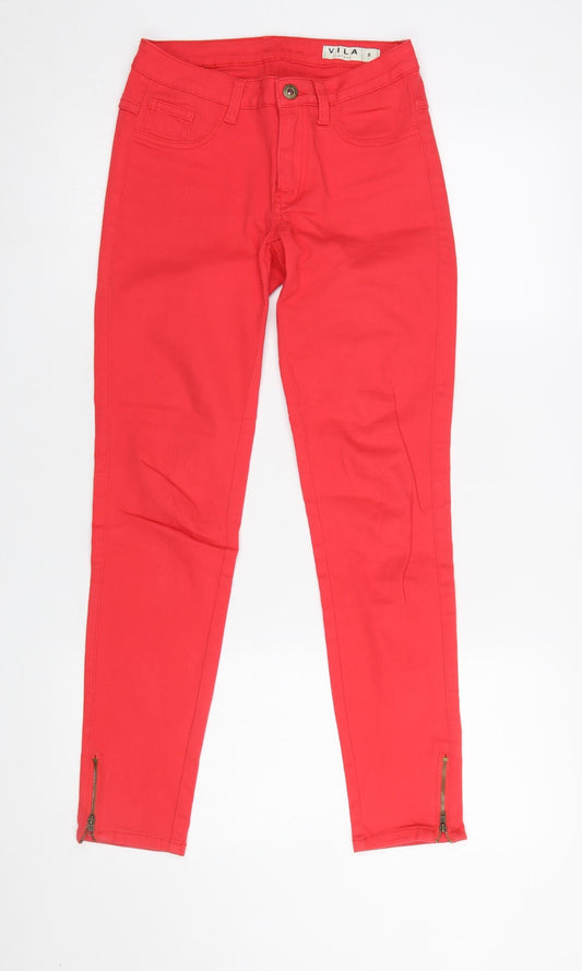 Vila Womens Red Slim Ankle Zip Jeans Size S