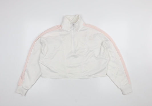 Puma Women White Pink 1/2 Zip Sweatshirt XS Tailored Sport Style