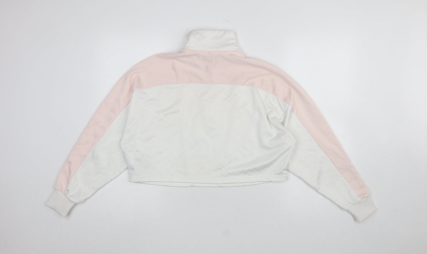 Puma Women White Pink 1/2 Zip Sweatshirt XS Tailored Sport Style