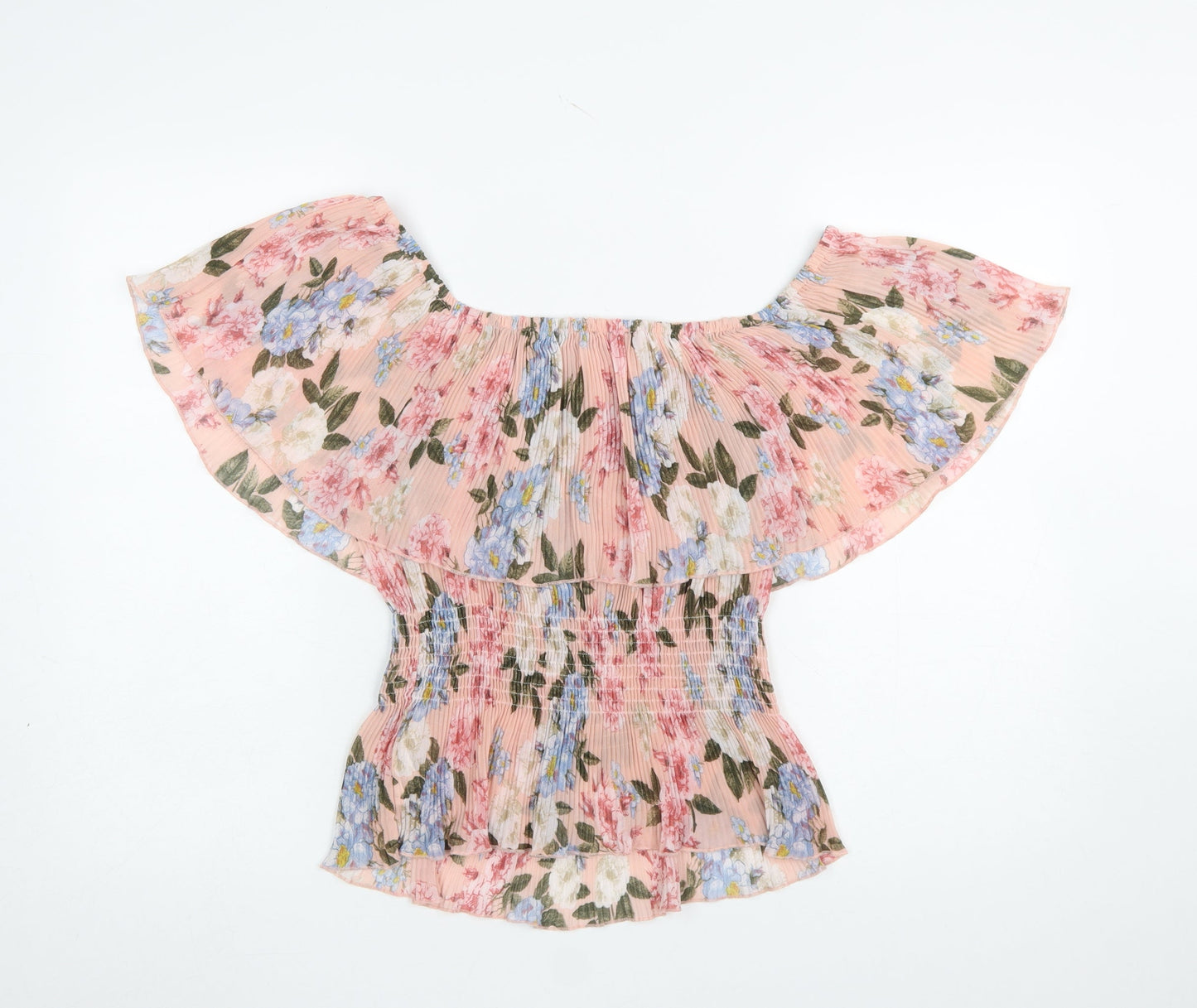 New Look Women Floral Pink Off Shoulder Blouse Size 16 Polyester