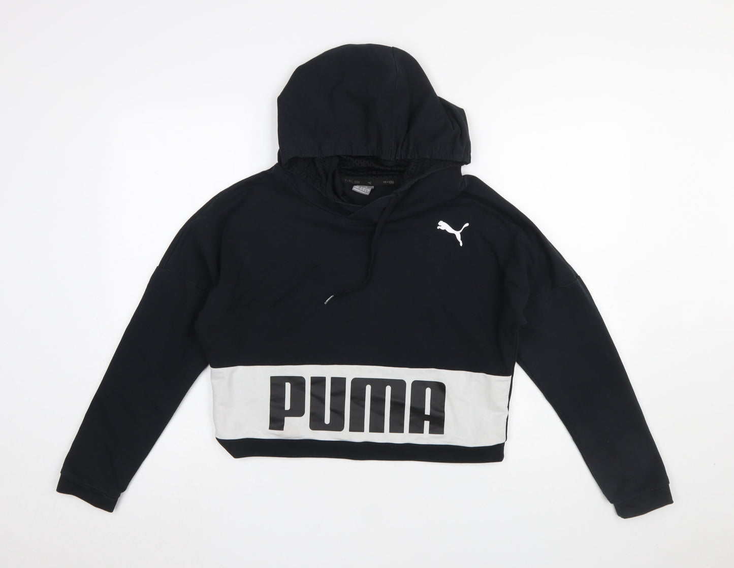 Puma Women's Black Hooded Pullover Crop Sweatshirt XS UK 8