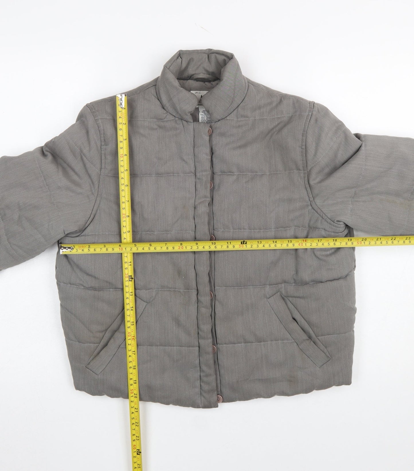 Armani Exchange Women Grey Short Puffer Jacket Size S Quilted Button