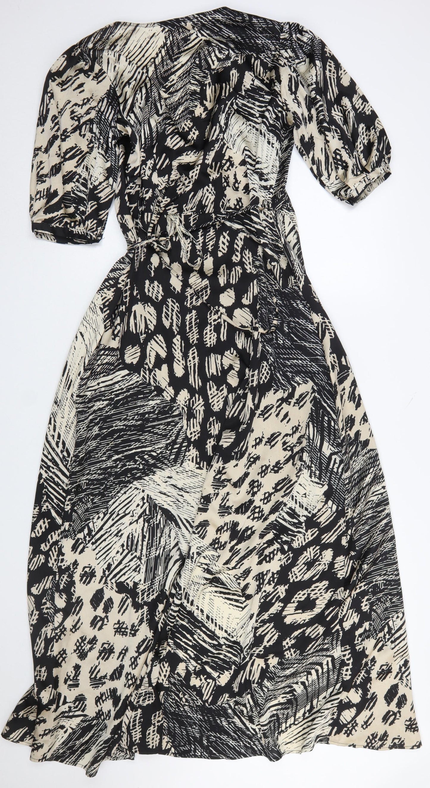 Lovestitch Women's Black Midi Wrap Dress Size S Boho Animal Print