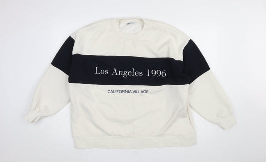 Zara Women Ivory and Black Colourblock Los Angeles 1996 Sweatshirt M