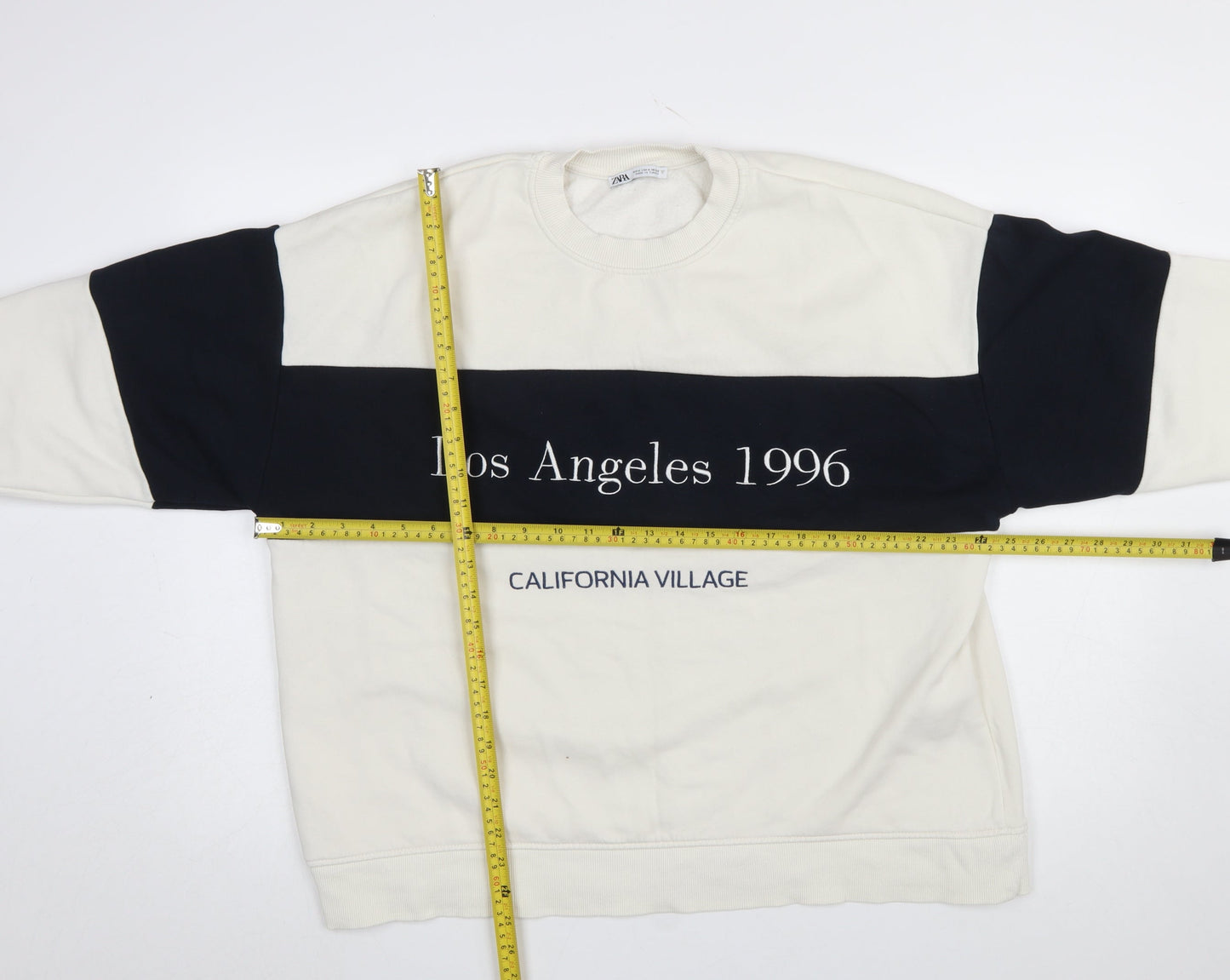 Zara Women Ivory and Black Colourblock Los Angeles 1996 Sweatshirt M