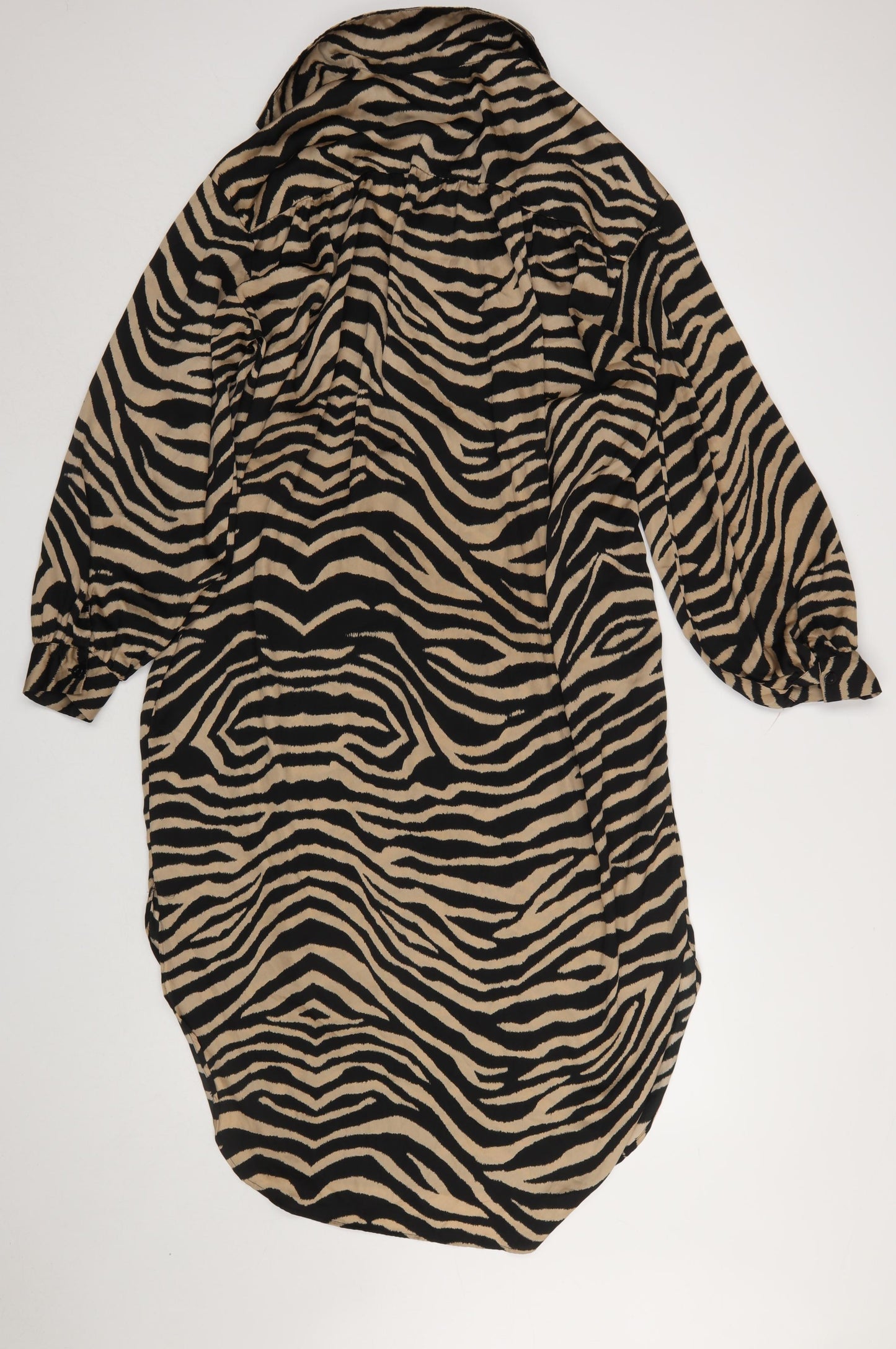 Next Women’s Beige Animal Print Shirt Dress Size 14 Collared Belted