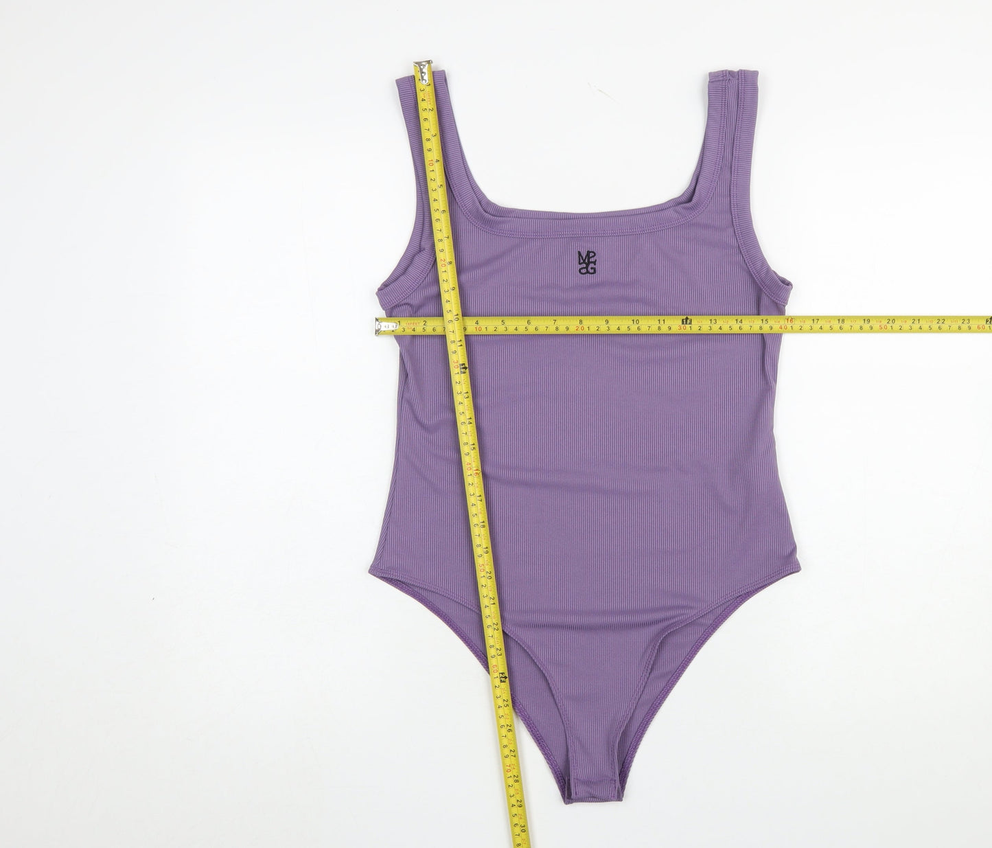 Missguided Women Purple Ribbed Bodysuit Large Sleeveless Scoop Neck