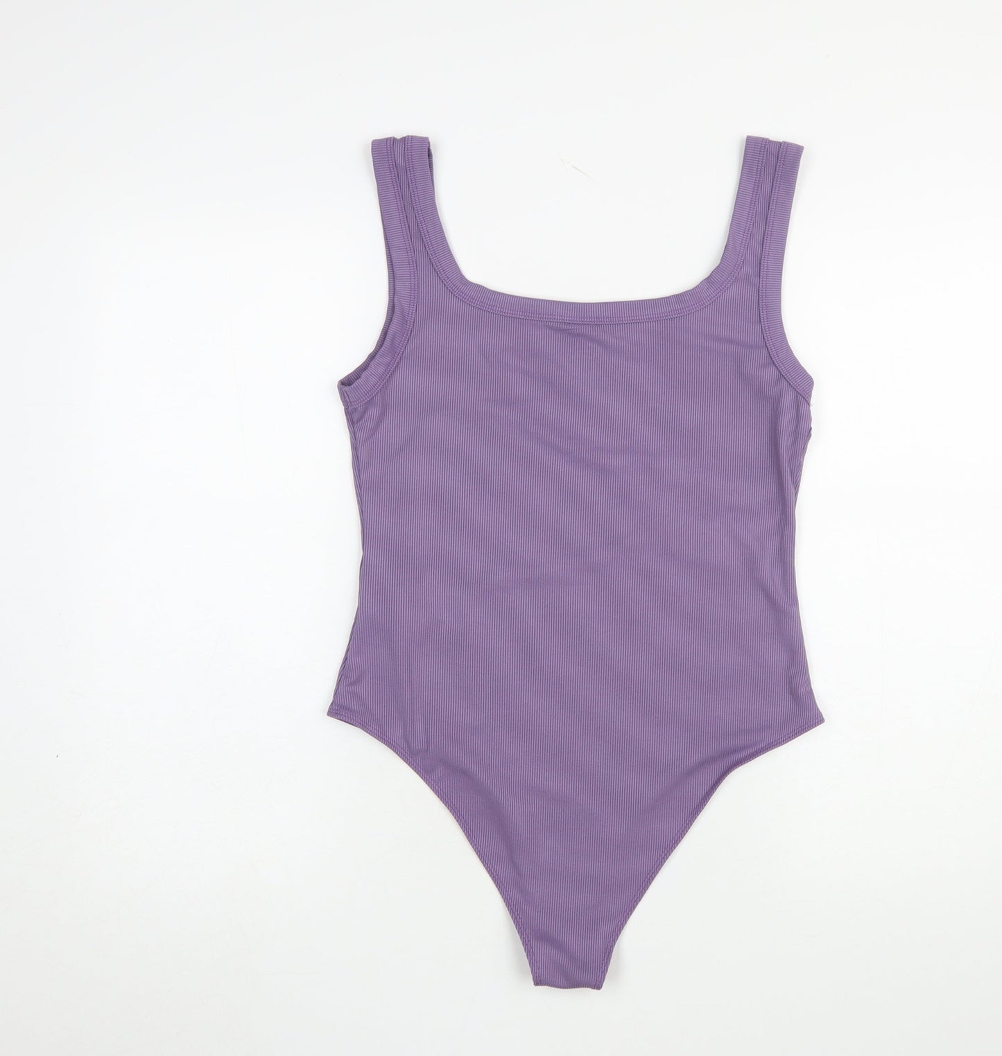 Missguided Women Purple Ribbed Bodysuit Large Sleeveless Scoop Neck