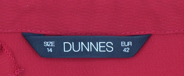 Dunnes Women Red Long Sleeve Ruffle Neck Button Blouse Size 14