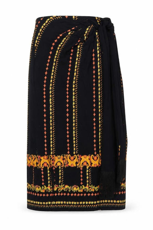 Whistles Womens Black Viscose Midi Skirt Size 10 Embroidered Bohemian Wrap Style