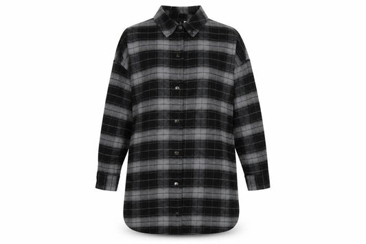 H&M Women Black Check Shirt Dress XS Flannel Cotton Long Sleeve Collared