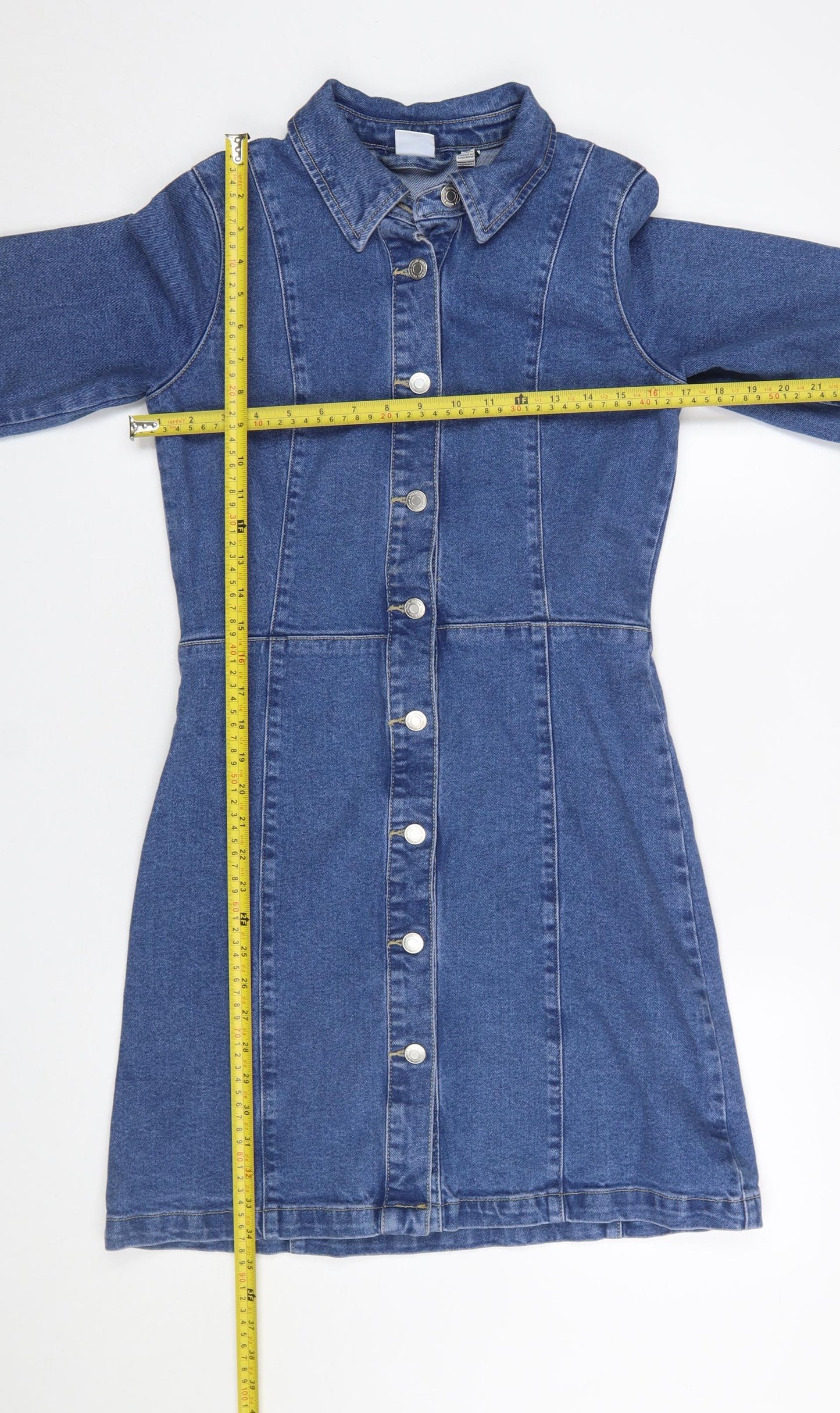Vero Moda Women Blue Denim Button Front Long Sleeve Shirt Dress XS