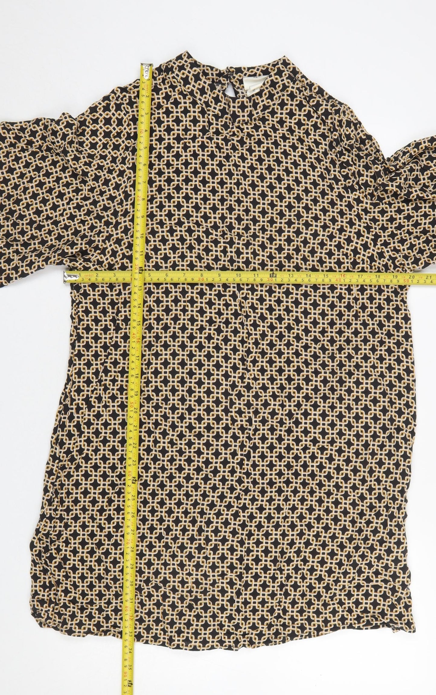 H&M Women’s Beige Geometric Shift Dress Size 14 Vintage Style