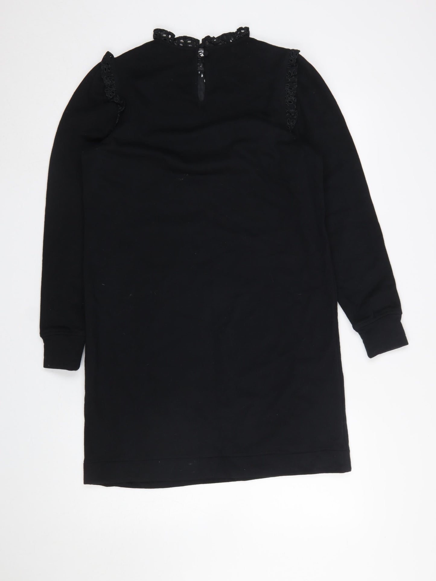 Oliver Bonas Women Black Size 8 Shift Lace High Neck Long Sleeve Dress