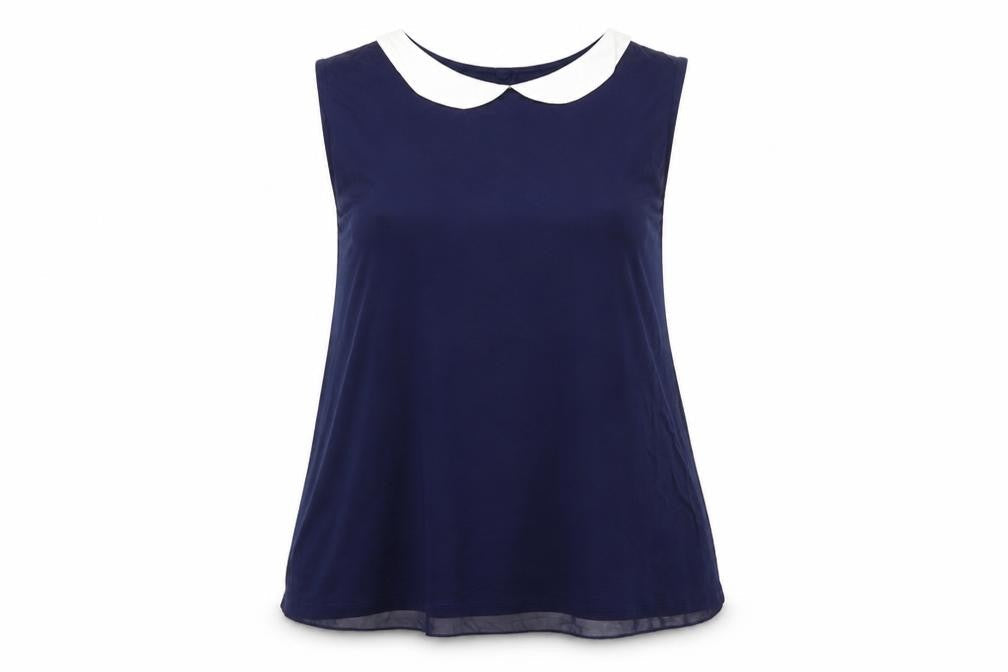 NAF NAF Women's Blue Sleeveless Collared Blouse XL