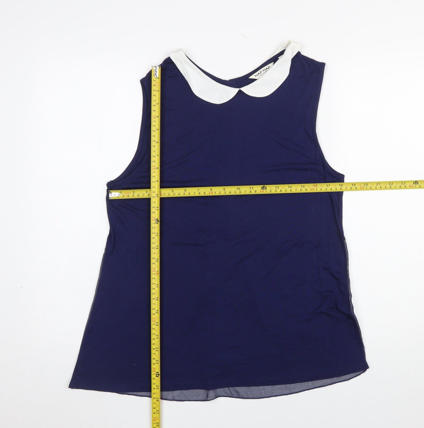 NAF NAF Women's Blue Sleeveless Collared Blouse XL