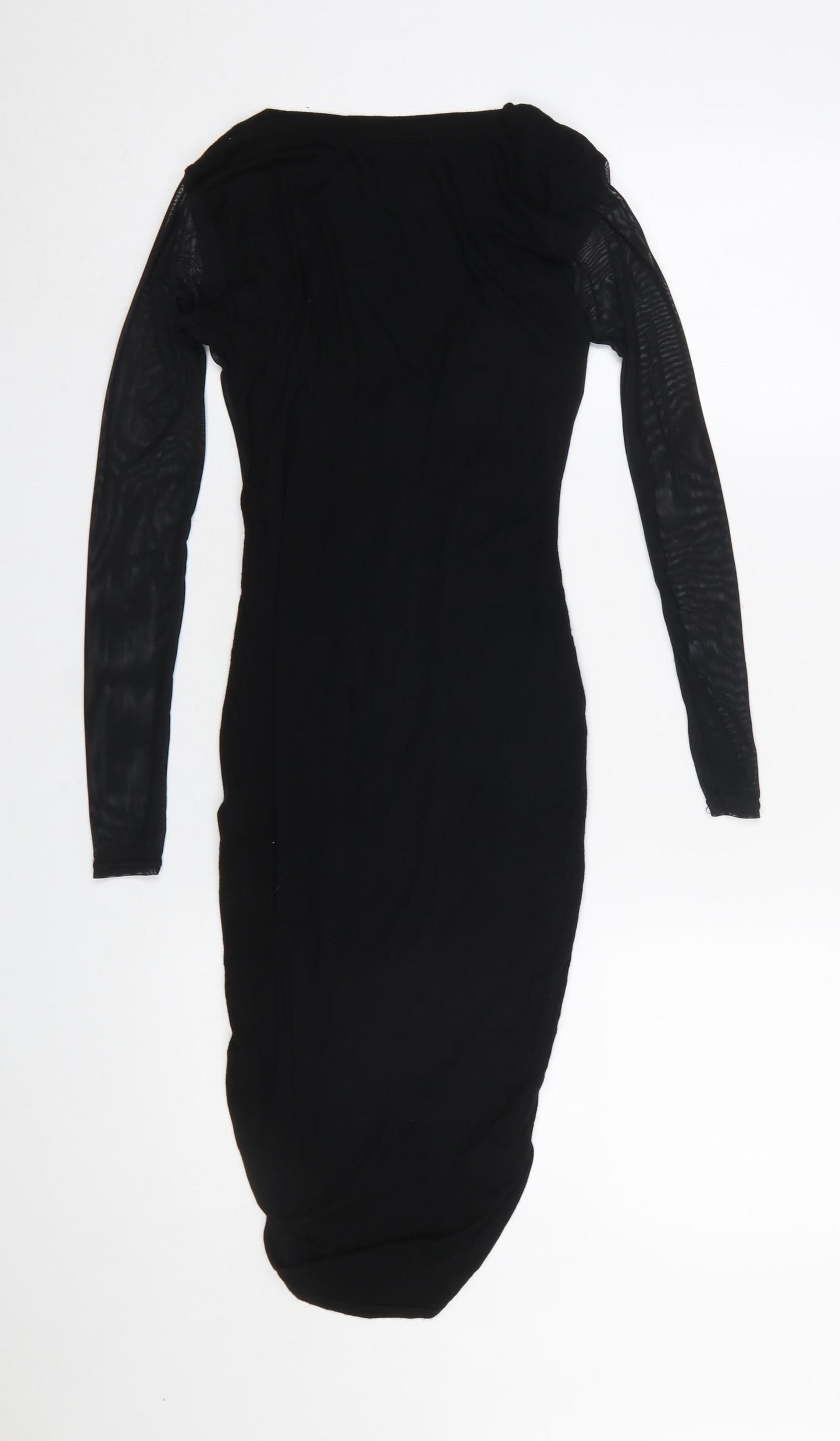 Boohoo Women’s Black Ruched Bodycon Midi Dress Size 8 Party