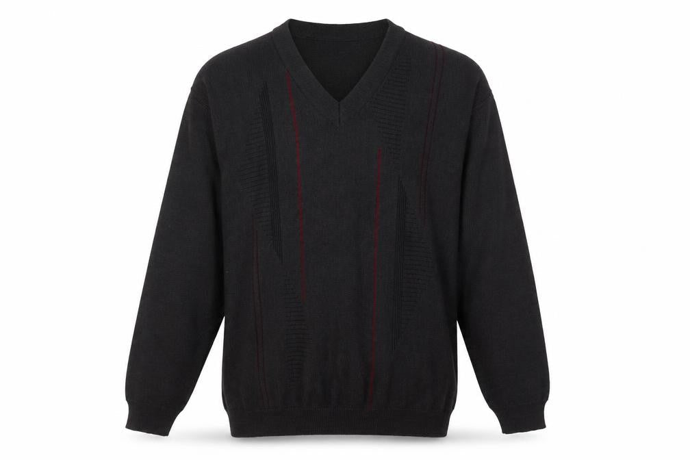 Gilt Edge Men's Black 2XL V-Neck Geometric Wool Blend Jumper