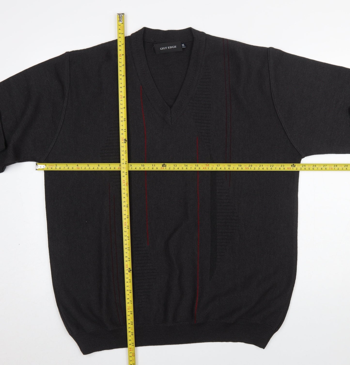 Gilt Edge Men's Black 2XL V-Neck Geometric Wool Blend Jumper