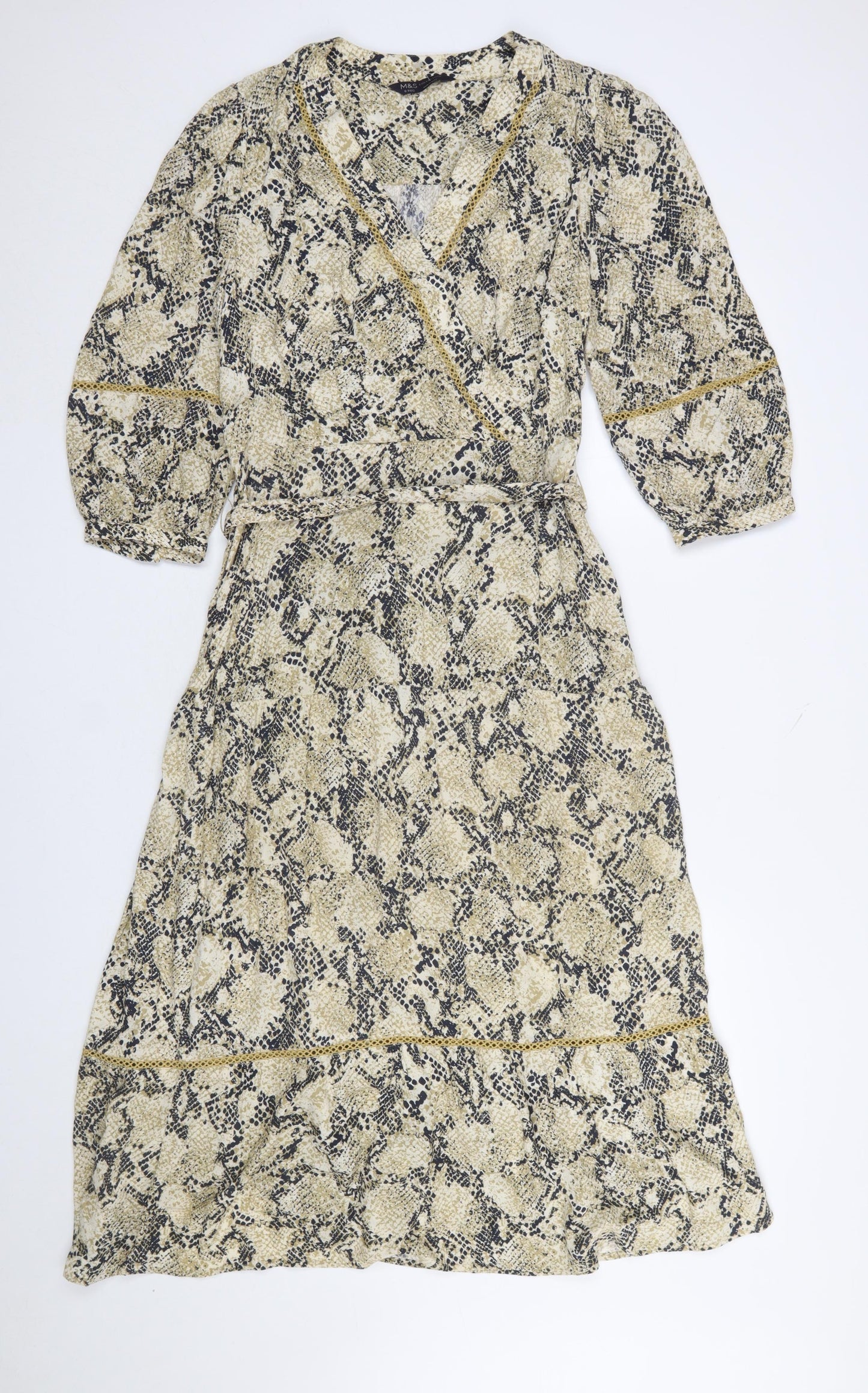 Marks and Spencer Women’s Beige Animal Print Midi Wrap Dress Size 8