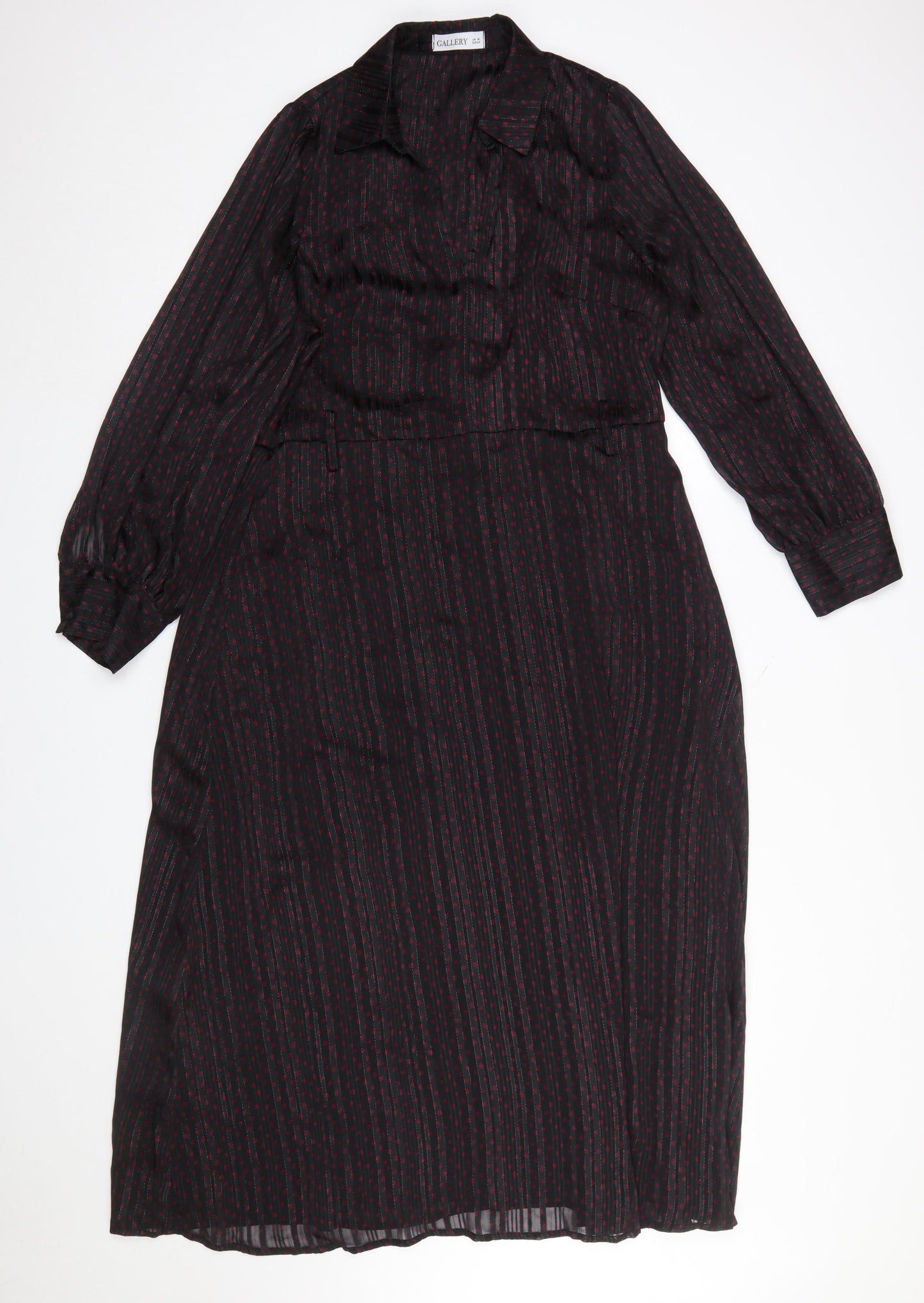 Gallery Women's Black Polka Dot Metallic Shirt Dress Size 14