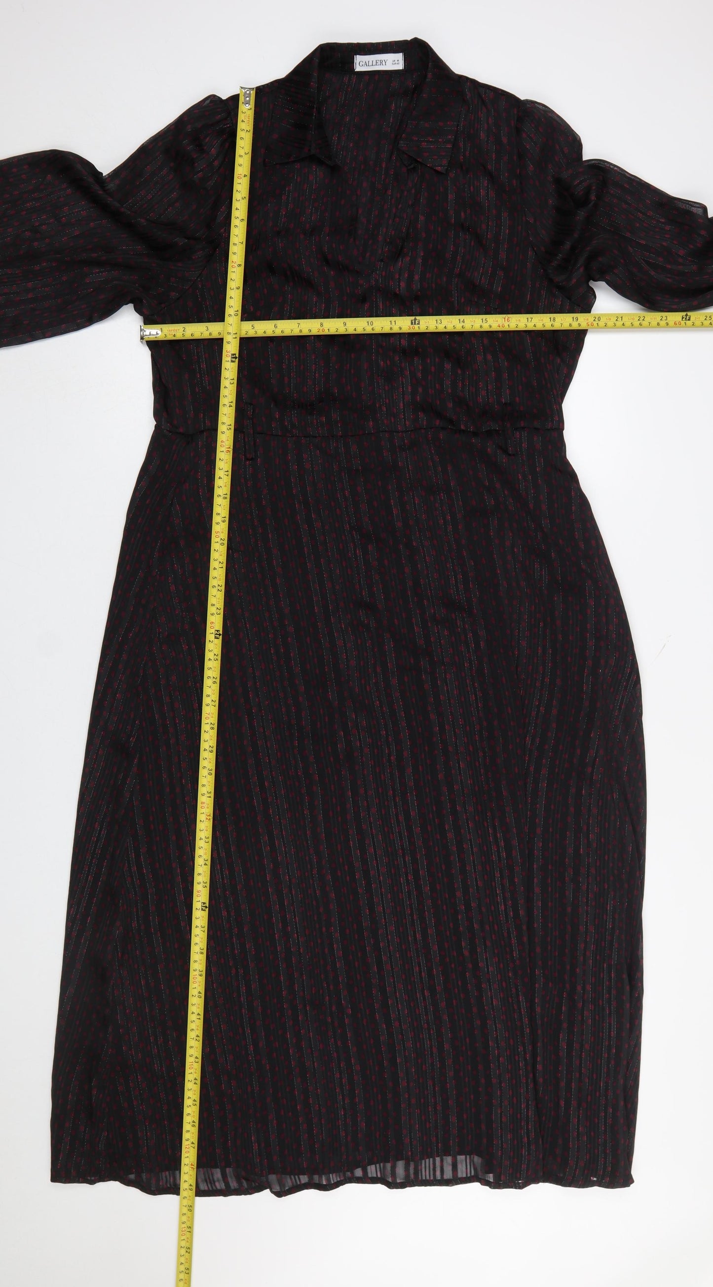 Gallery Women's Black Polka Dot Metallic Shirt Dress Size 14