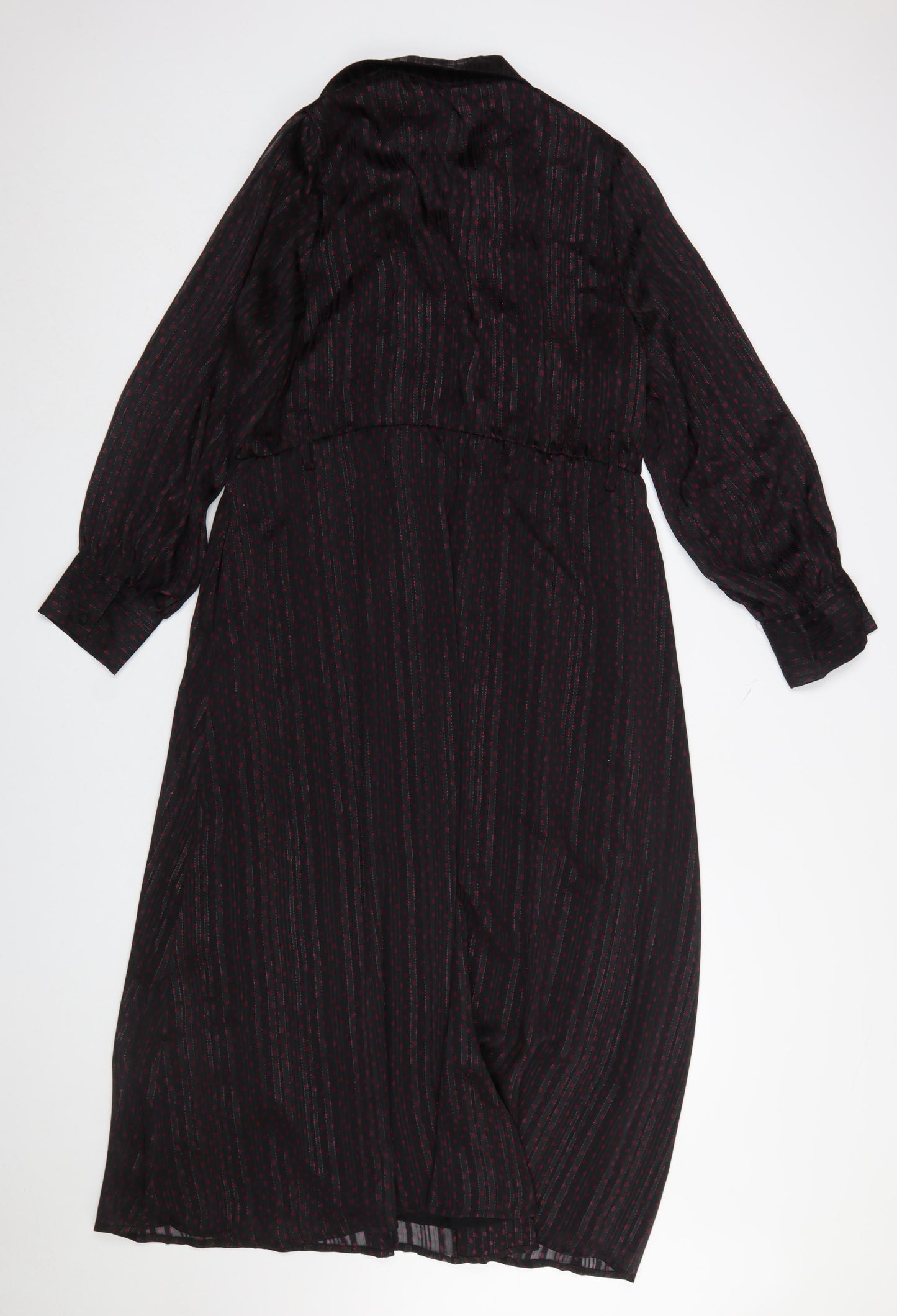 Gallery Women's Black Polka Dot Metallic Shirt Dress Size 14