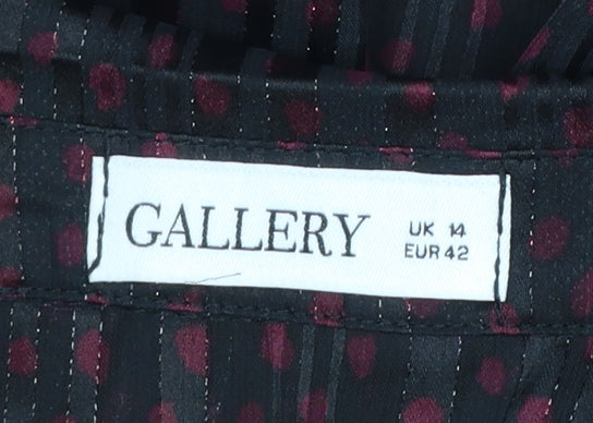 Gallery Women's Black Polka Dot Metallic Shirt Dress Size 14