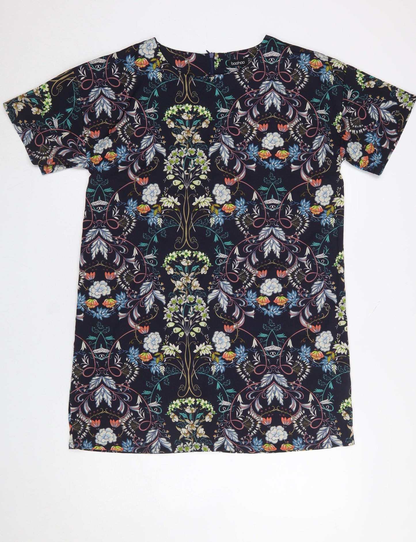 Boohoo Women’s Multicoloured Floral Shift Dress Size 12 Short Sleeve