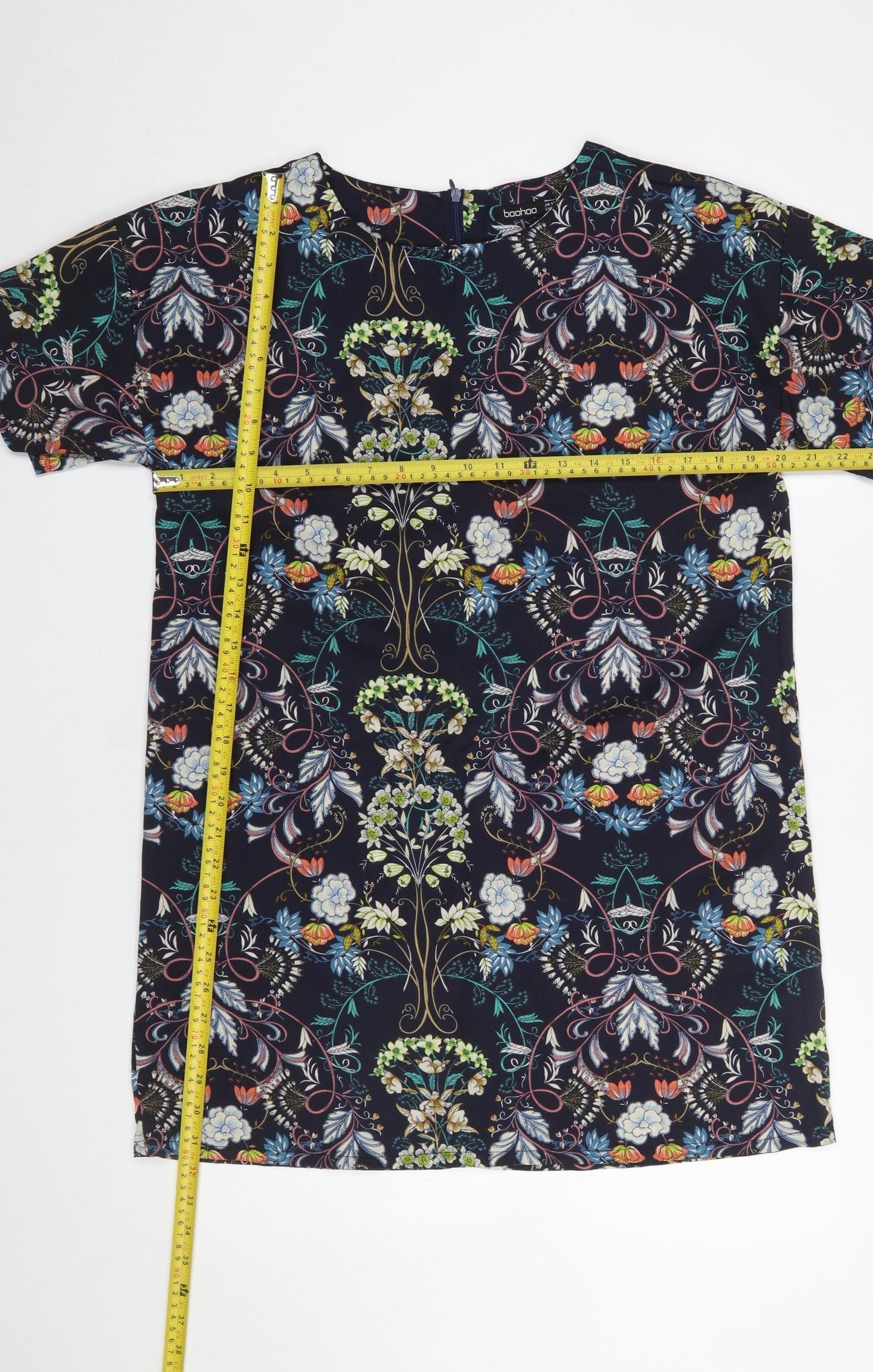Boohoo Women’s Multicoloured Floral Shift Dress Size 12 Short Sleeve