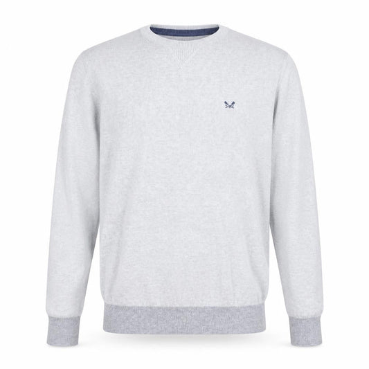 Front view of Crew Clothing Men's Grey Cotton Linen Crew Neck Jumper, size S