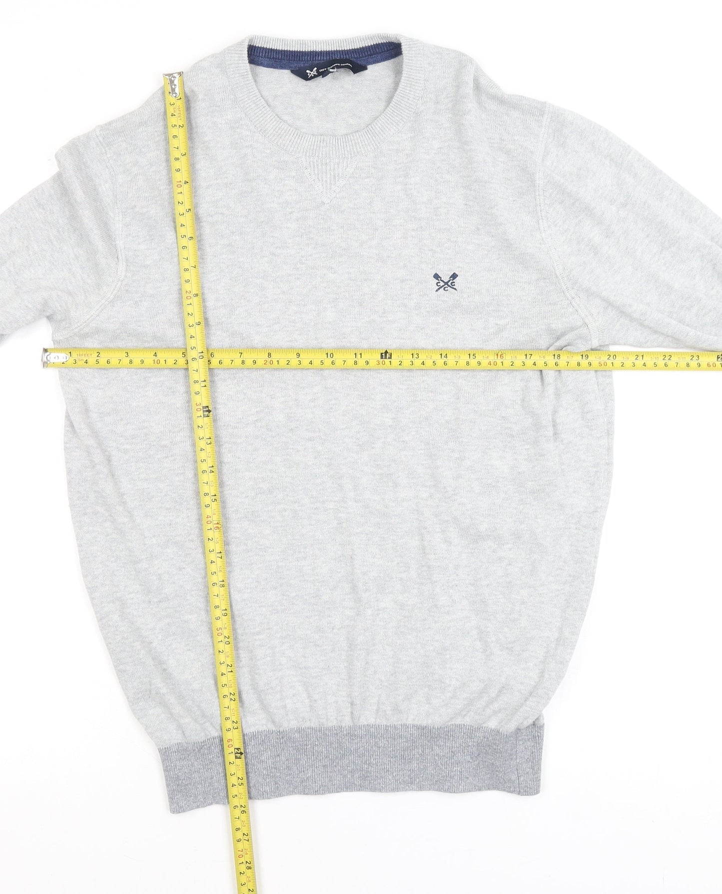 Crew Clothing Company Men's Grey Cotton Linen Crew Neck Jumper Size S