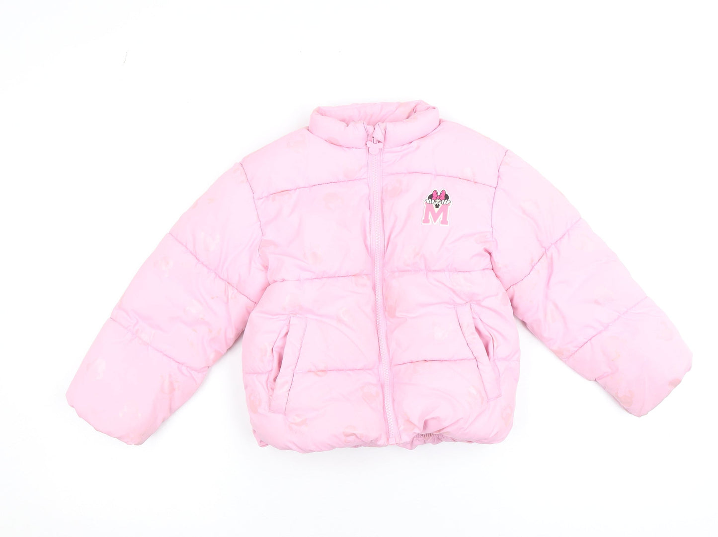 Disney Girls Pink Minnie Mouse Puffer Jacket 5-6 Years Quilted Winter Coat