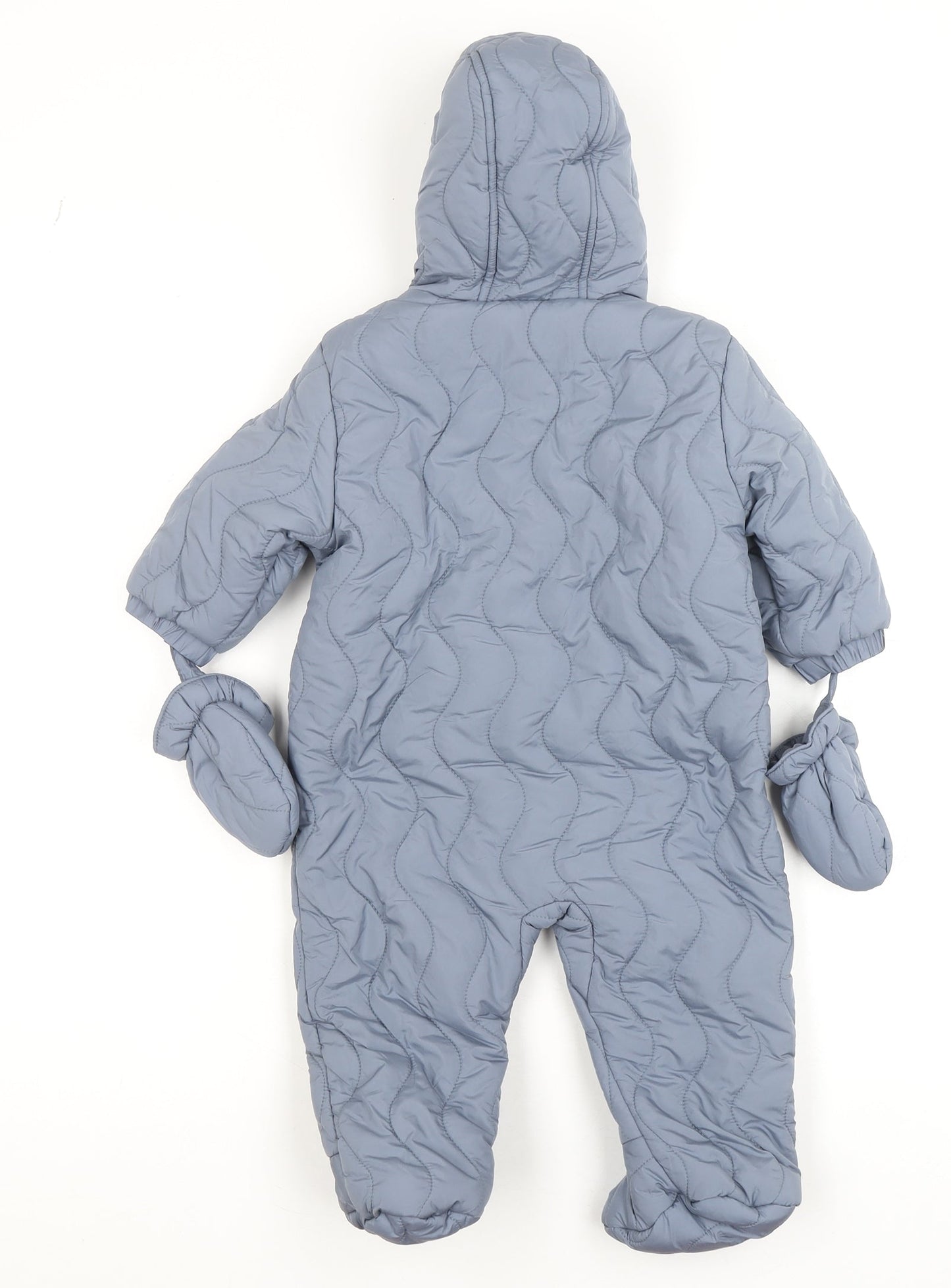 Marks and Spencer Blue Quilted Hooded Coverall 6-9 Months Unisex Winter
