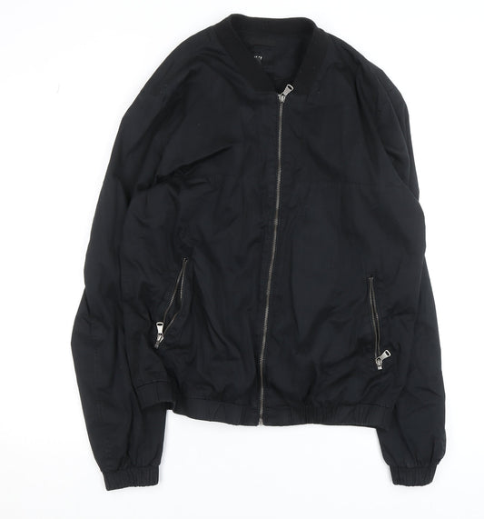 H&M Men's Black Bomber Jacket Size 54 (44in Chest) Casual Zip-Up