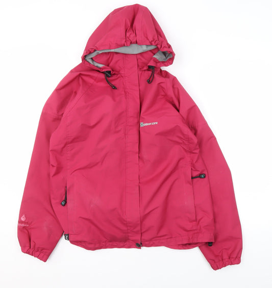 Outdoor Scene Womens Pink Waterproof Hooded Rain Coat Jacket M 12-14
