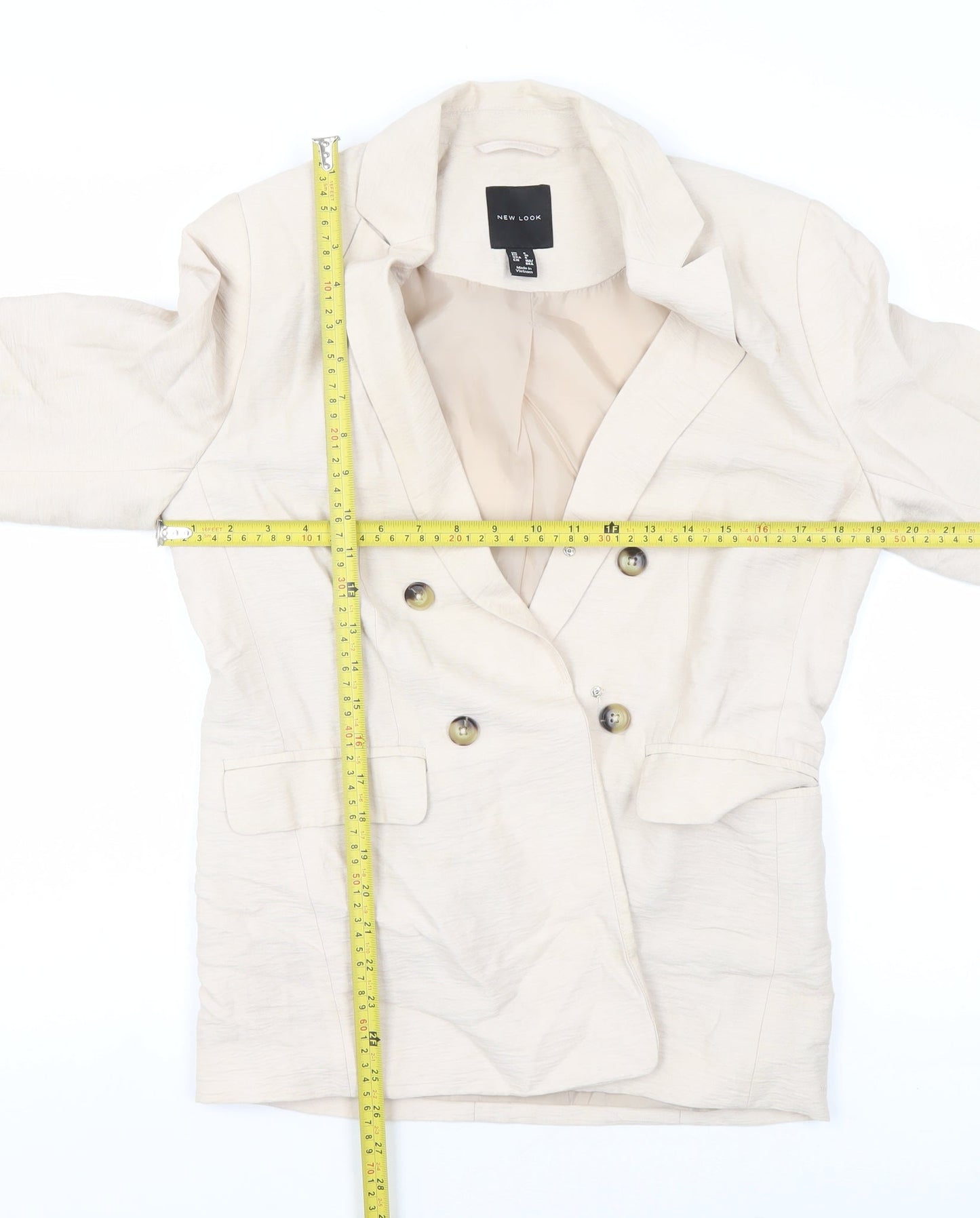 New Look Women Beige Double-Breasted Blazer UK 8 Viscose Mix
