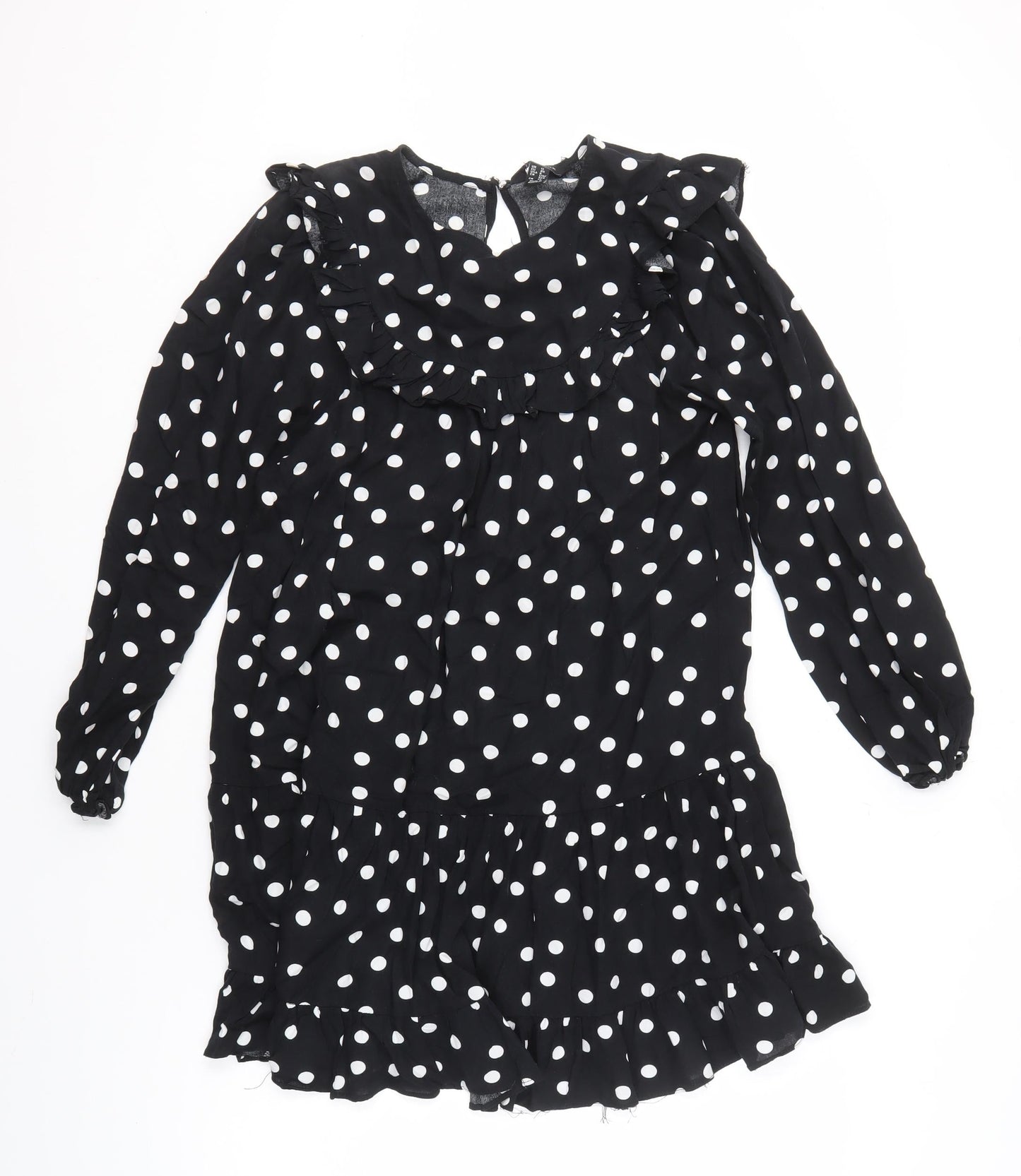 New Look Women's Black Polka Dot Ruffle A-Line Dress Size 12