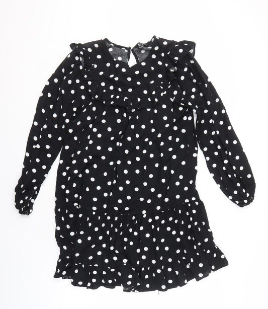 New Look Women's Black Polka Dot Ruffle A-Line Dress Size 12