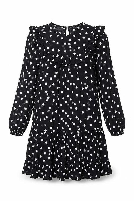 New Look Women's Black Polka Dot Ruffle A-Line Dress Size 12