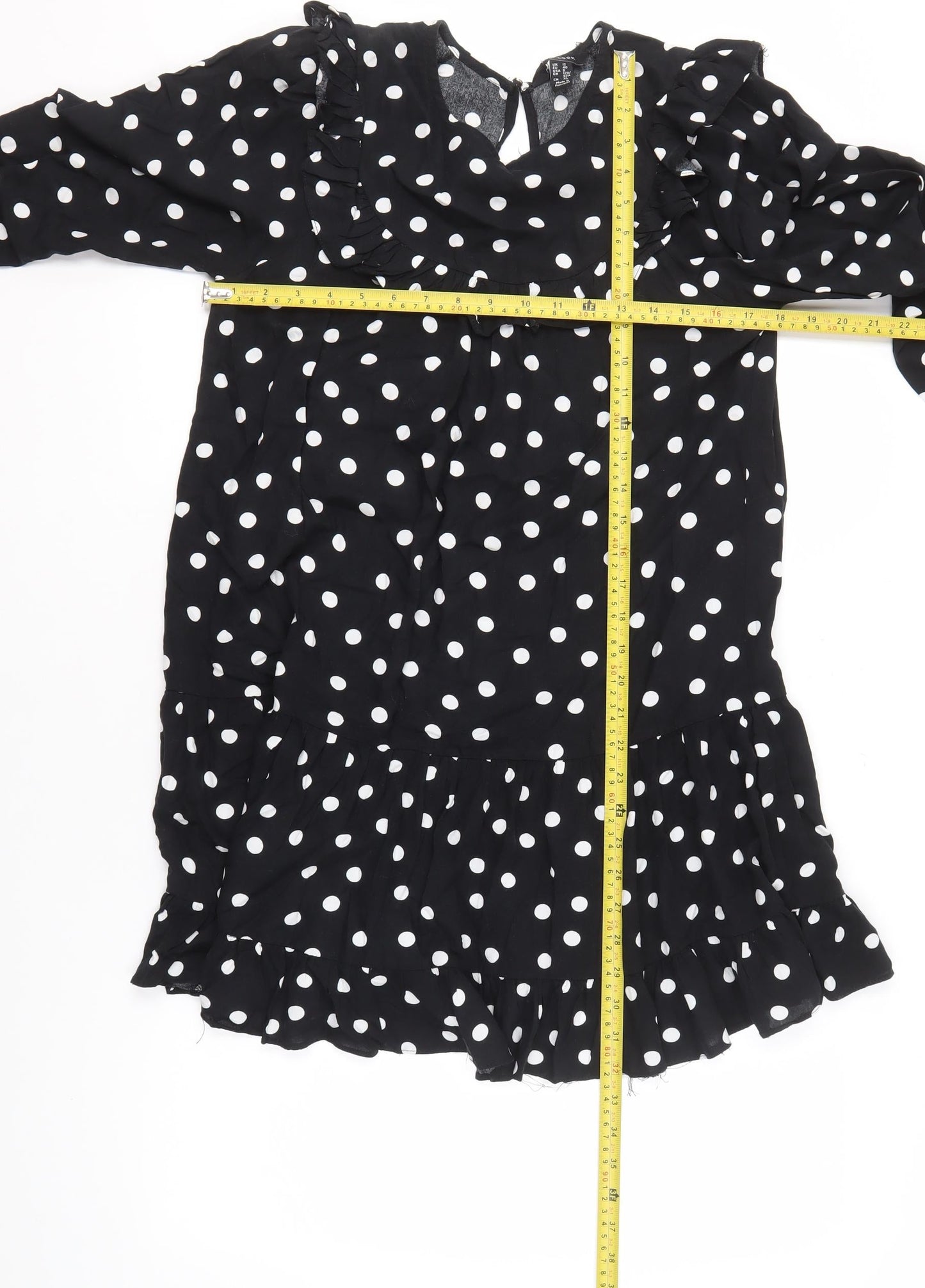 New Look Women's Black Polka Dot Ruffle A-Line Dress Size 12