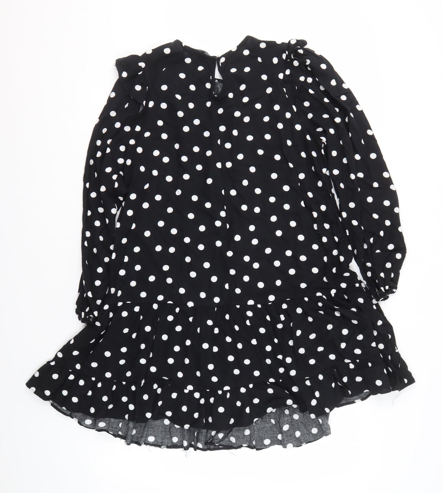 New Look Women's Black Polka Dot Ruffle A-Line Dress Size 12