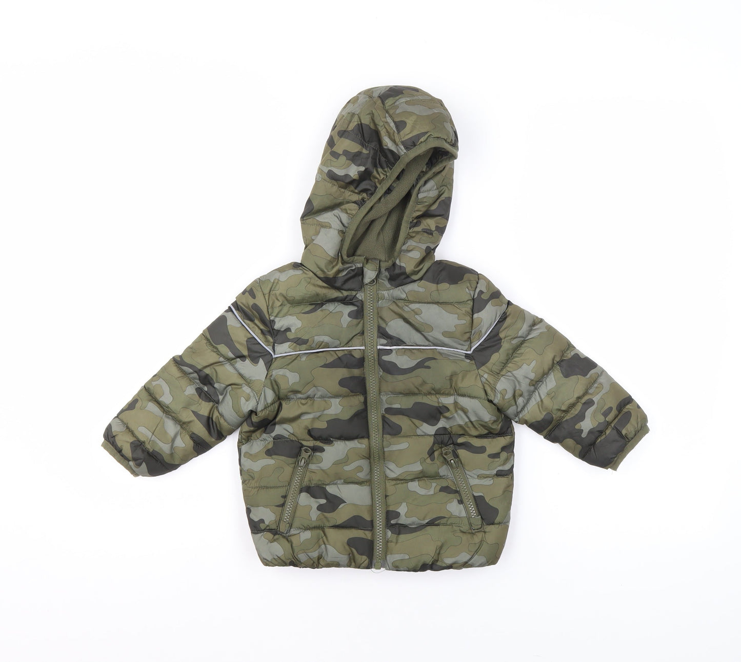 M&Co Unisex Baby Green Camouflage Puffer Jacket 12-18 Months Hooded Winter Coat