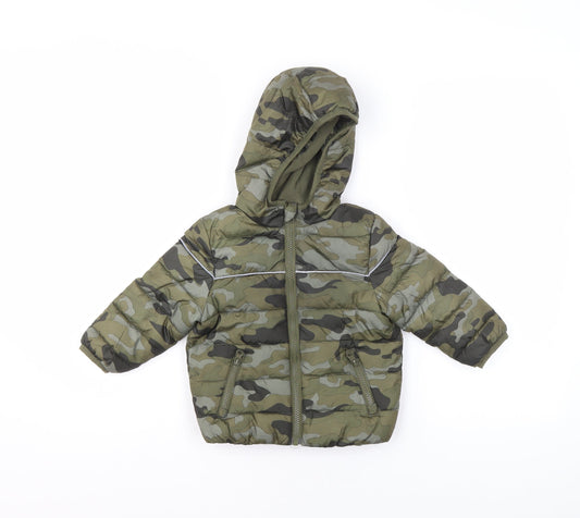M&Co Unisex Baby Green Camouflage Puffer Jacket 12-18 Months Hooded Winter Coat