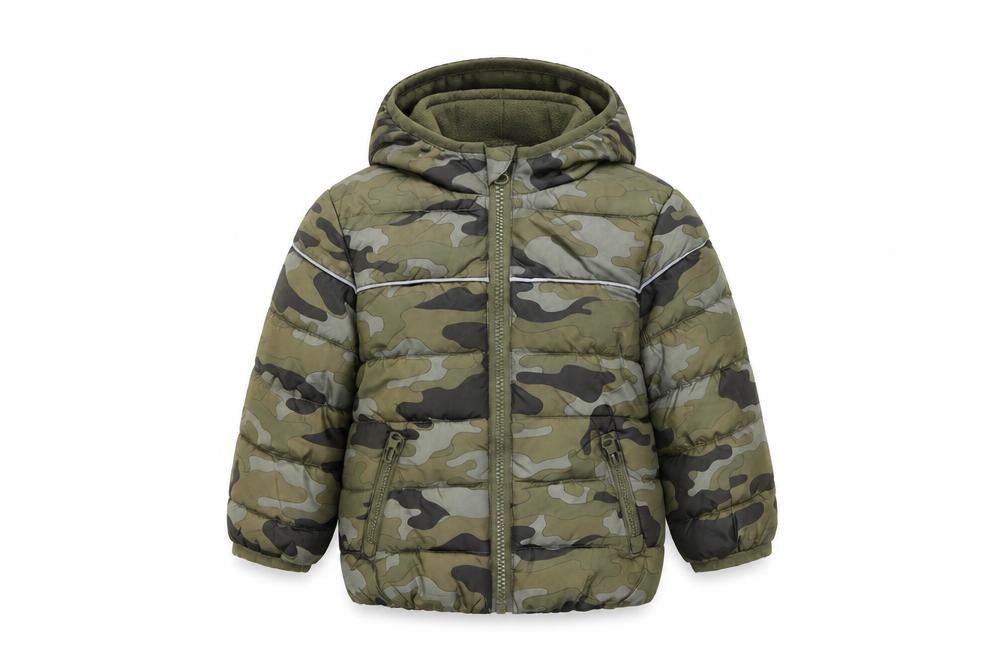 M&Co Unisex Baby Green Camouflage Puffer Jacket 12-18 Months Hooded Winter Coat