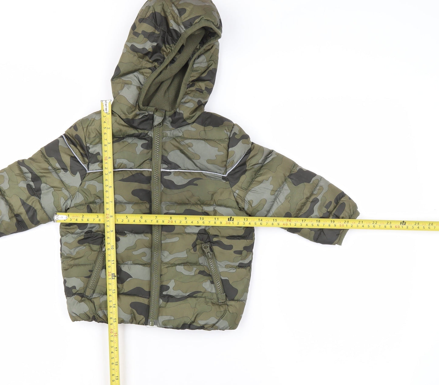 M&Co Unisex Baby Green Camouflage Puffer Jacket 12-18 Months Hooded Winter Coat