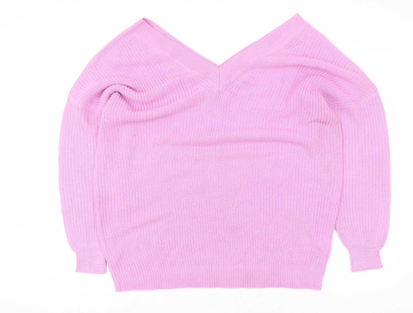 Yours Clothing Womens Pink V-Neck Acrylic Plus Size 18-20 Jumper
