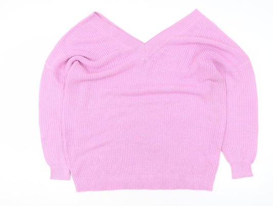 Yours Clothing Womens Pink V-Neck Acrylic Plus Size 18-20 Jumper
