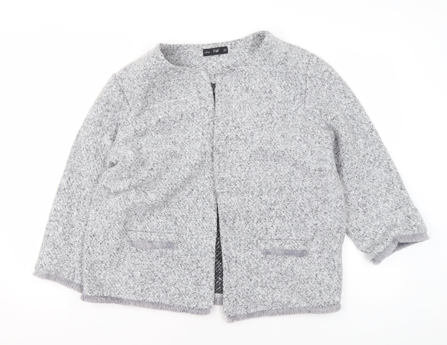 F&F Women’s Grey Open Front Cardigan UK 20 Polyester Long Sleeve