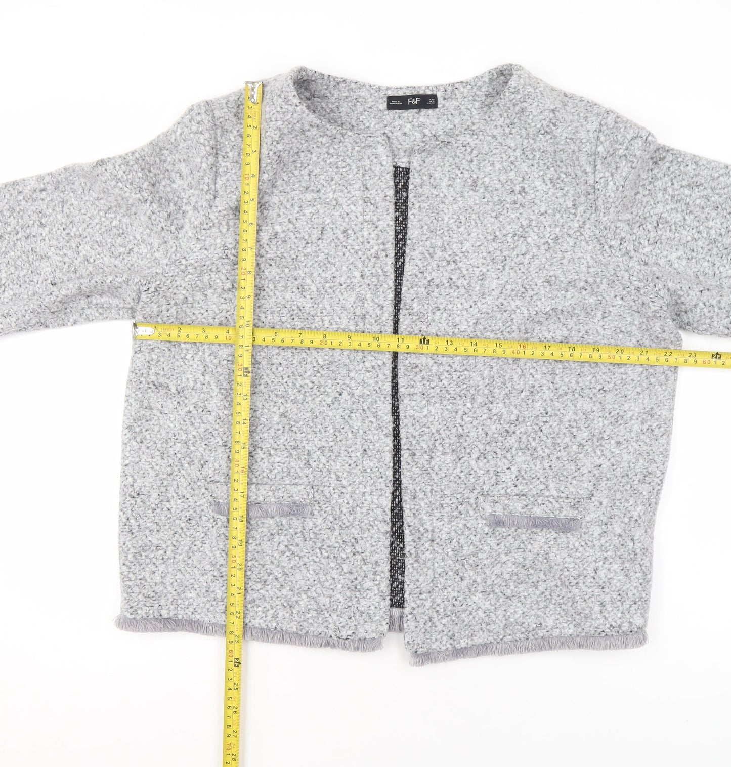 F&F Women’s Grey Open Front Cardigan UK 20 Polyester Long Sleeve